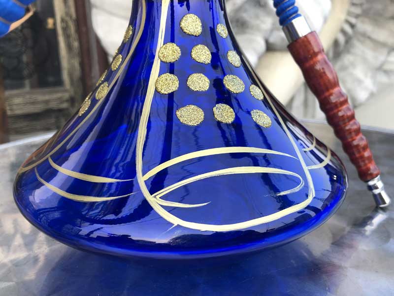 Shisha シーシャ 水パイプ本体 Large Blue /76cm　青ガラス、陶器、ステンレス