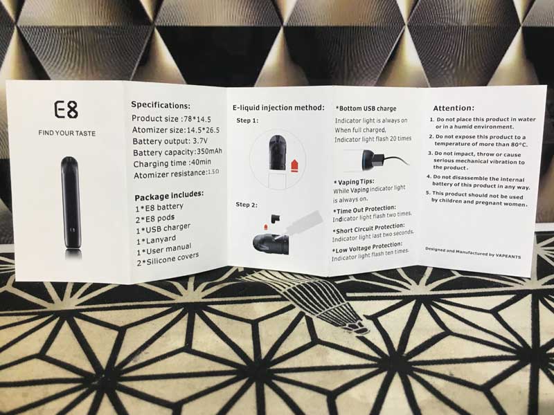 VAPEANTS JDI E8 Pod System 350mAh �C�[�G�C�g �|�b�h�^�X�^�[�^�[�L�b�g �X�g���b�v�t