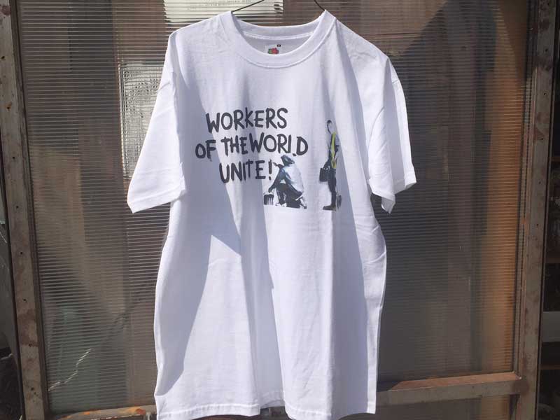 新品物 Banksy バンクシー ステンシルアート グラフィティーTシャツ from UK Workers Of The World Unite S/S Tee