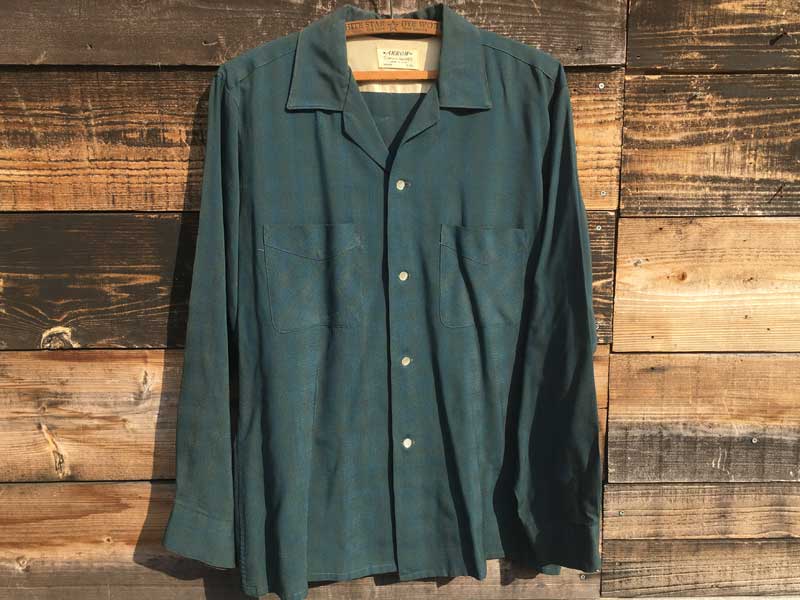 Vintage�AUsed Arrow Green check Rayon Shirts�AUS�Ò� 60�N�� �A���[ ���[�����V���c