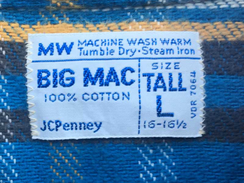 Vintage Used 1970's JC Penney BIG MAC MW Nel Shirts 70�N�� JC�y�j�[ �r�b�N�}�b�N �P �l���V���c