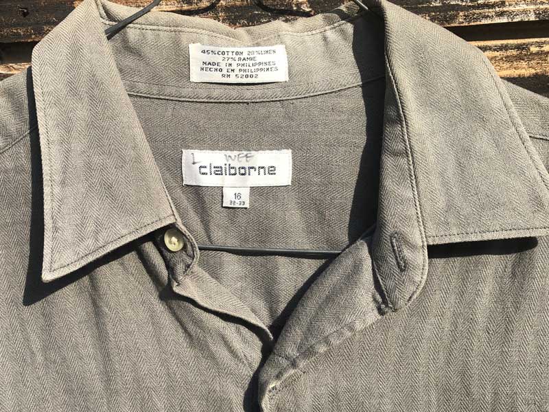 Used Linen Hemp claiborne L/S .Shirts ���l���@�w���v�f�ނ� �w�����{�[���̃O���[�̒����V���c
