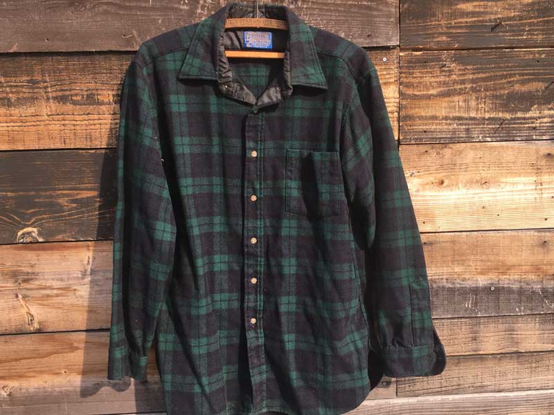 Vintage�AUsed Pendleton Green x Black check Wool Shirts�AUS�Ò� 70�N�� �y���h���g�� �E�[���V���c