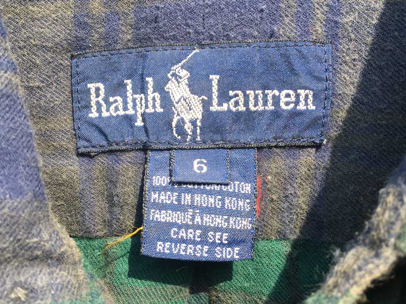 Used Polo Ralph Lauren Green check Nel Shirts �AUS�Ò� �|�� �����t���[���� �΂̃`�F�b�N�̃l���V���c