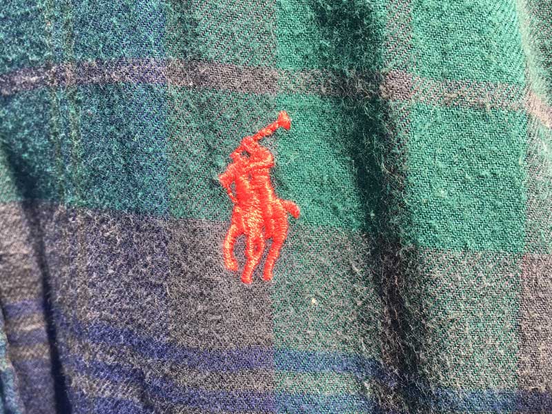 Used Polo Ralph Lauren Green check Nel Shirts �AUS�Ò� �|�� �����t���[���� �΂̃`�F�b�N�̃l���V���c