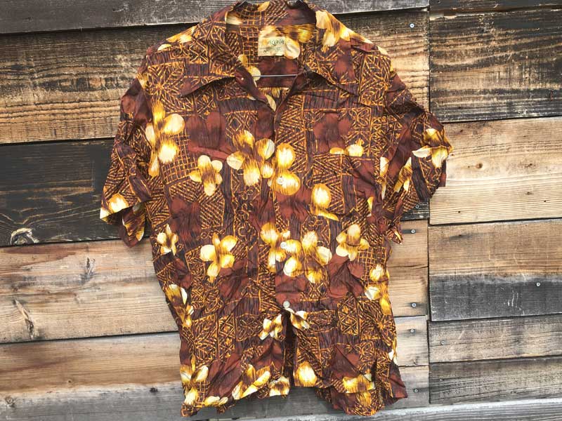 Vintage Hawaiian shirts Brown Flower 1960�N��@���[������ �ԕ��̃A���n�V���c�A�n���C�A���V���c
