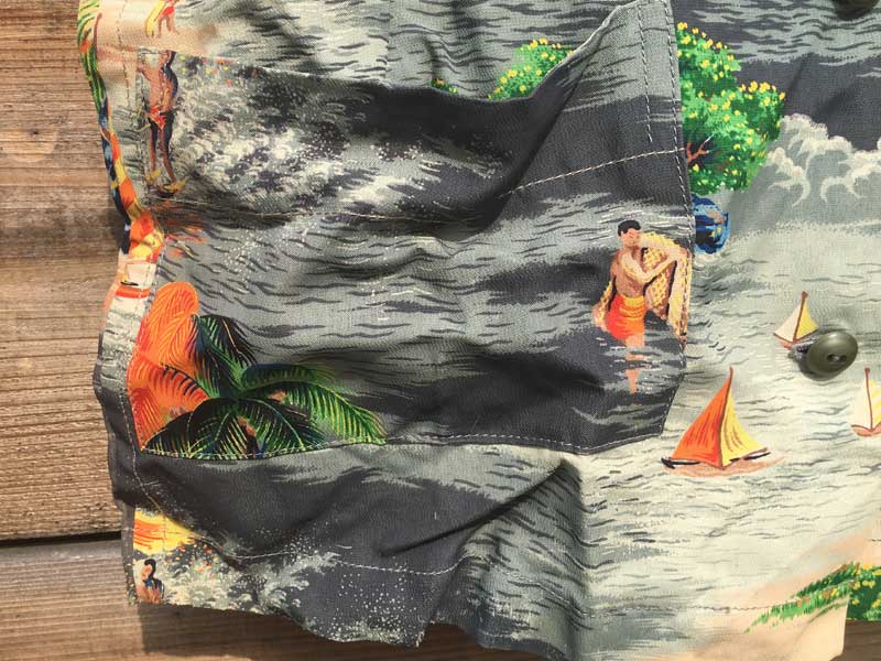 Vintage Pocket Aloha shirts/1940�N��`1950�N�� �r���e�[�W �|�P�b�g�t���n���C�A���V���c