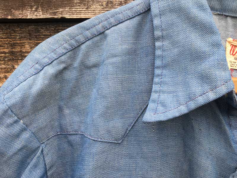 Vintage Used 1970's Wrangler ChambrayWestern Shirts 70�N�ド���O���[�V�����u���[ �E�G�X�^�� �V���c