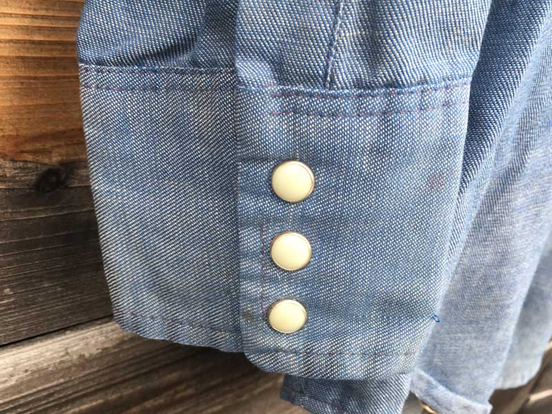 Vintage Used 1970's Wrangler ChambrayWestern Shirts 70�N�ド���O���[�V�����u���[ �E�G�X�^�� �V���c