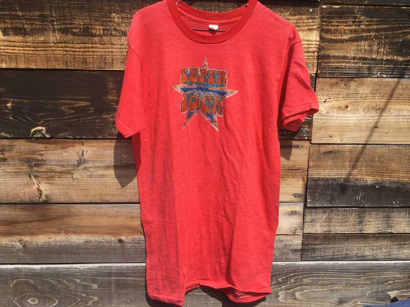 US 古着 US Used S/S T-shirts Suoer Jock Tee 半袖 ラメ入り 転写プリント リンガーTシャツ
