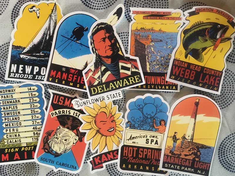 新品 Vintage DULTON Travel USA Old States 50 Stickers 、ビンテージ アメリカの50州の ステッカー