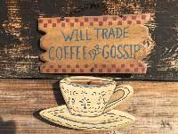 アンティーク加工 ウッド製 コーヒーの看板、WILL TRADE COFFEE FOR GOSSIP Cafe、Bar 店舗用品
