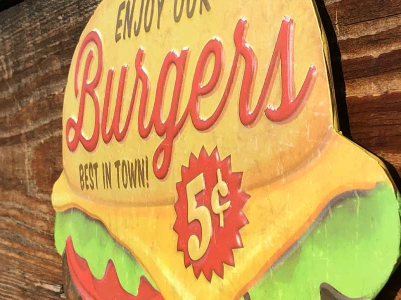 Hamburger & Potato Metal Sign�A�n���o�[�K�[�A�|�e�g�̃��^���T�C���A�u���L�̊Ŕ�