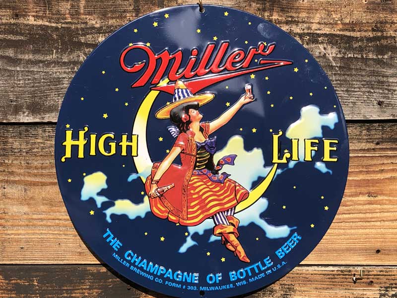Miller High Life round metal sign�A�~���[�r�[�� ���ʊ��̂���G���{�X �u���L�T�C�� �A�Ŕ�