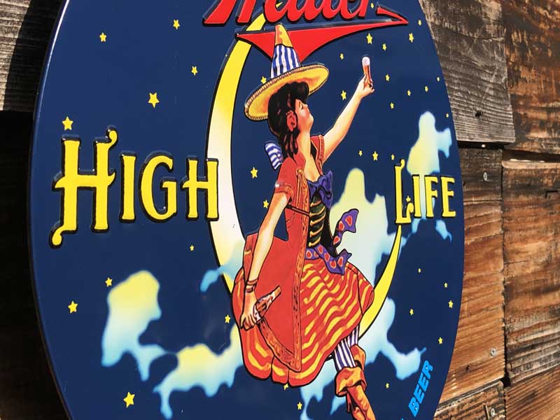 Miller High Life round metal sign�A�~���[�r�[�� ���ʊ��̂���G���{�X �u���L�T�C�� �A�Ŕ�