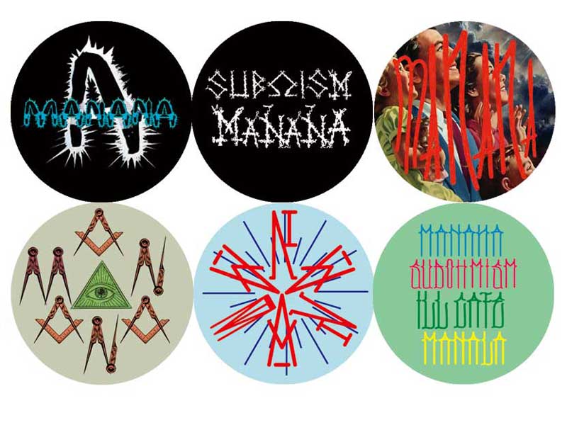 �V�i manana/Sub��ism/ill cafe/manala 32mm & 44x70mm �I���W�i�� �ʃo�b�`