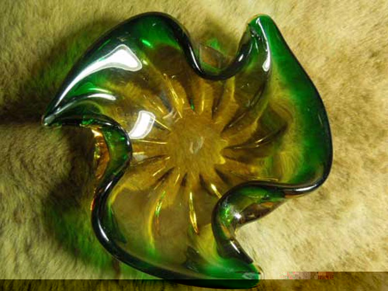 Antique Murano Glass Ashtray((AeB[N m KX AVgC) )΁~IW Of[V